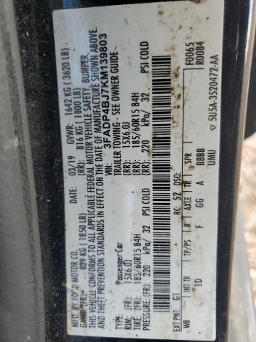 3FADP4BJ7KM139803 - 2019 FORD FIESTA SE 黑色 照片 12