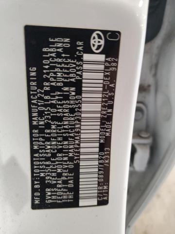 5YFEPMAE9NP302550 - 2022 TOYOTA COROLLA LE WHITE photo 12