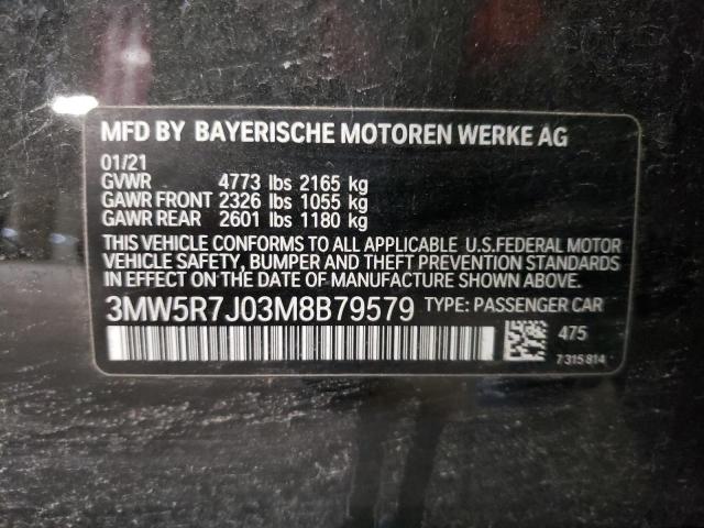 3MW5R7J03M8B79579 - 2021 BMW 330XI BLACK photo 12