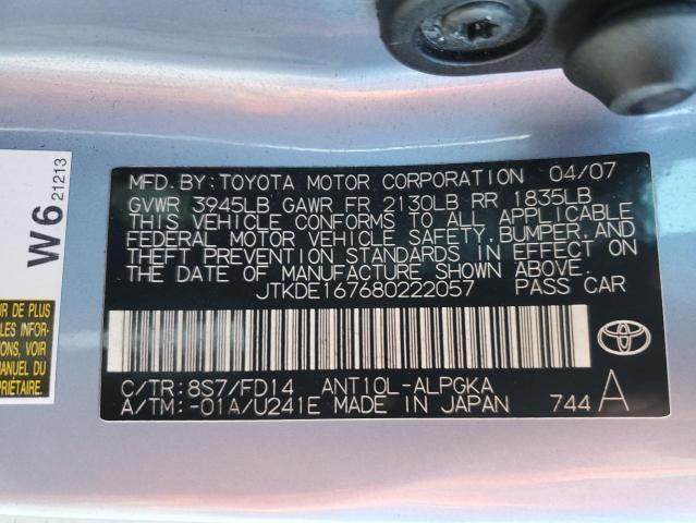 JTKDE167680222057 - 2008 TOYOTA SCION TC BLUE photo 12