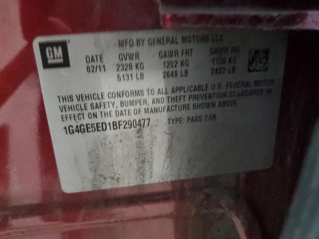 1G4GE5ED1BF290477 - 2011 BUICK LACROSSE CXS BURGUNDY photo 12