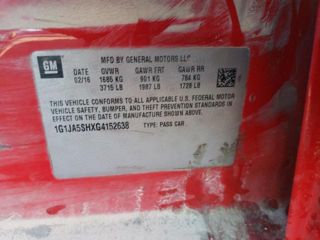 1G1JA5SHXG4152638 - 2016 CHEVROLET SONIC LS 红色 照片 12