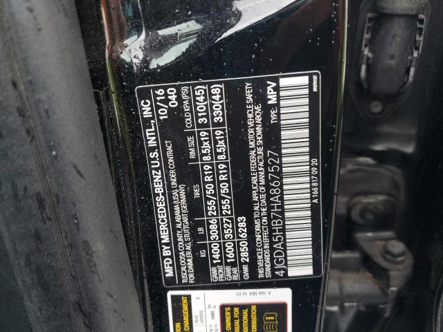 4JGDA5HB7HA867527 - 2017 MERCEDES-BENZ GLE 350 4MATIC BLACK photo 13