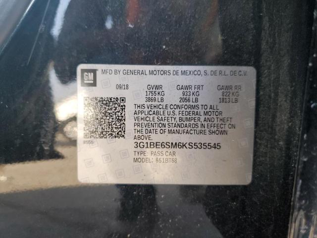 3G1BE6SM6KS535545 - 2019 CHEVROLET CRUZE LT Noir photo 12