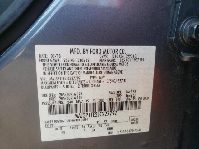 MAJ3P1TE2JC227797 - 2018 FORD ECOSPORT SE GRAY photo 12