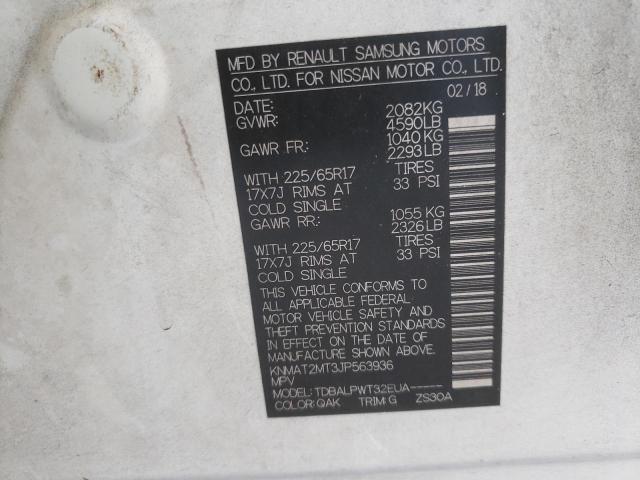 KNMAT2MT3JP563936 - 2018 NISSAN ROGUE S Blanco foto 14