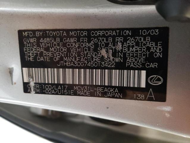 JTHBA30G745013422 - 2004 LEXUS ES 330 SILVER photo 12