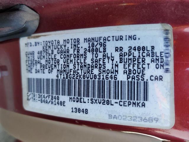 4T1BG22K0VU031646 - 1997 TOYOTA CAMRY CE BURGUNDY photo 12