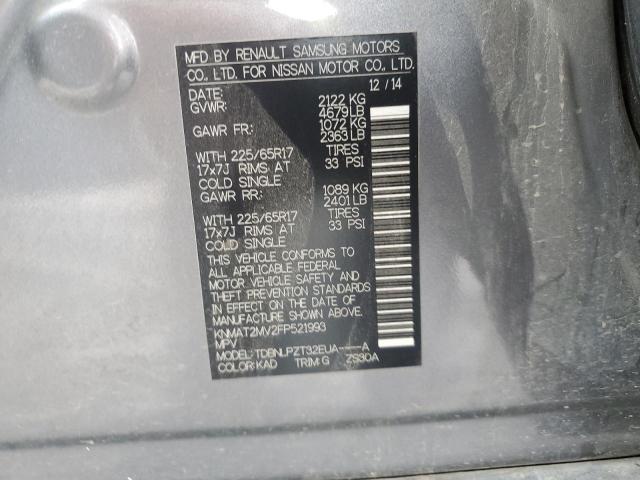 KNMAT2MV2FP521993 - 2015 NISSAN ROGUE S Сұр фото 13