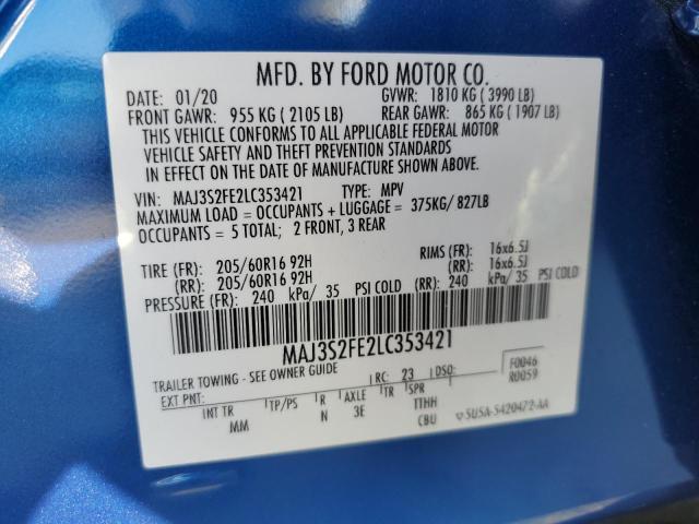 MAJ3S2FE2LC353421 - 2020 FORD ECOSPORT S BLUE photo 13