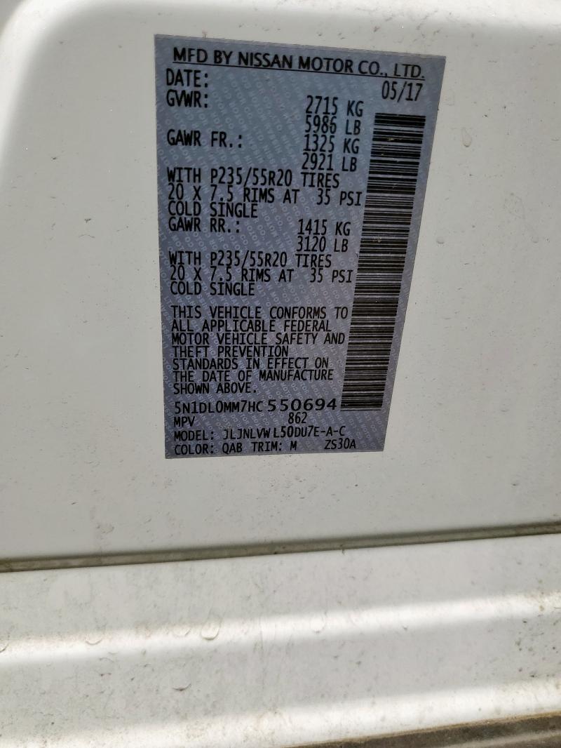 5N1DL0MM7HC550694 - 2017 INFINITI QX60 Սպիտակ լուսանկար 13