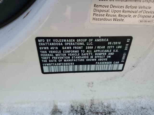 1VWBT7A36FC099283 - 2015 VOLKSWAGEN PASSAT SE WHITE photo 13