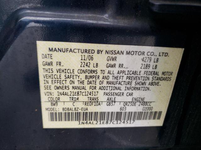 1N4AL21E87C124517 - 2007 NISSAN ALTIMA 2.5 BLUE photo 12