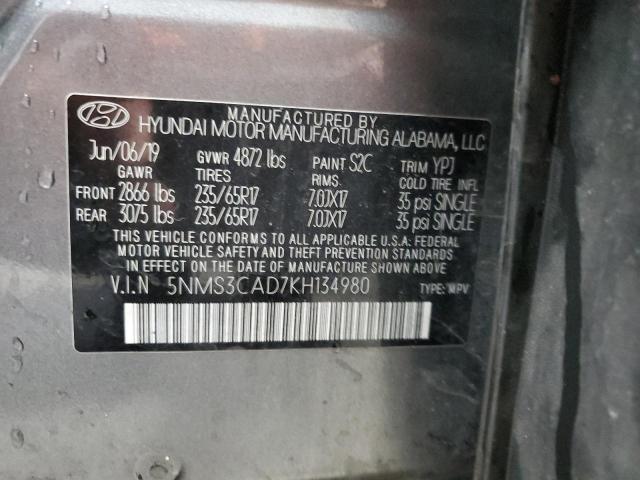 5NMS3CAD7KH134980 - 2019 HYUNDAI SANTA FE SEL Gris foto 13