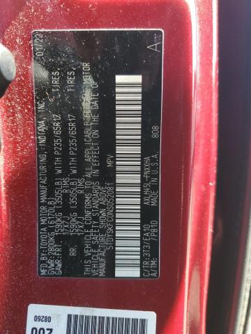 5TDYSKFC0NS052081 - 2022 TOYOTA SIENNA XLE 红色 照片 13