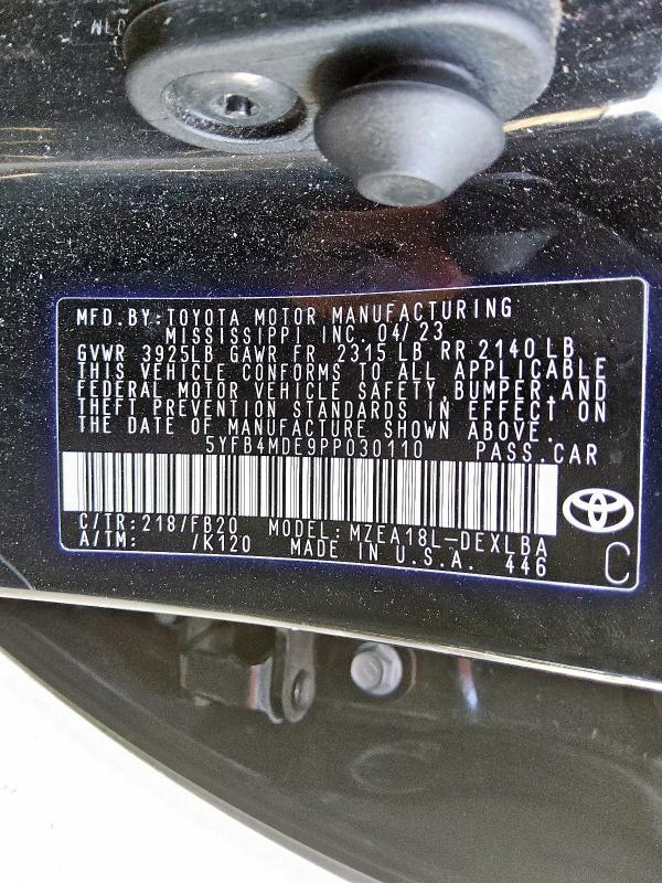 5YFB4MDE9PP030110 - 2023 TOYOTA COROLLA LE Noir photo 12