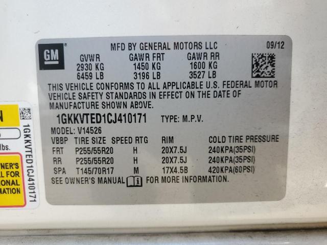 1GKKVTED1CJ410171 - 2012 GMC ACADIA DENALI 白色 照片 14