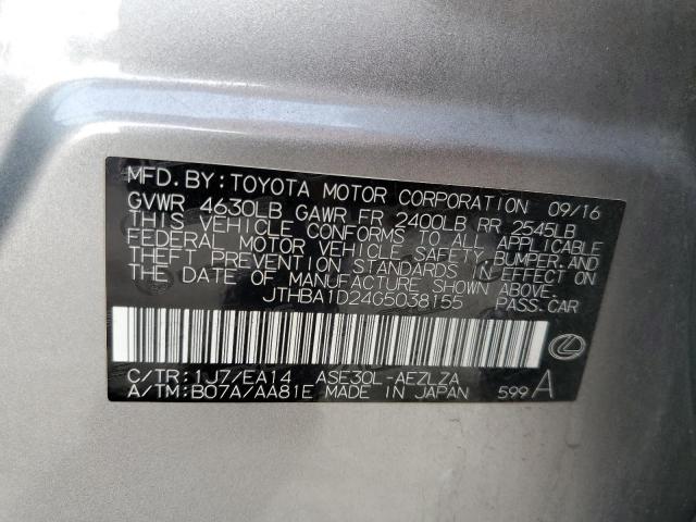 JTHBA1D24G5038155 - 2016 LEXUS IS 200T SILVER photo 12