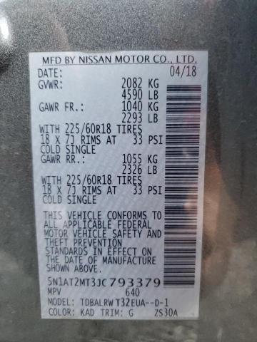 5N1AT2MT3JC793379 - 2018 NISSAN ROGUE S GRAY photo 12