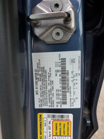 3FA6P0HD2KR218804 - 2019 FORD FUSION SE BLUE photo 12