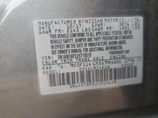 3N1AB7AP2JY215618 - 2018 NISSAN SENTRA S GRAY photo 12