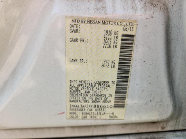 1N4AL3AP2FN886610 - 2015 NISSAN ALTIMA 2.5 白色 照片 13