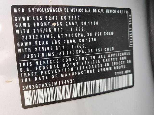 3VV3B7AX5JM174531 - 2018 VOLKSWAGEN TIGUAN SE ნაცრისფერი ფოტო 14