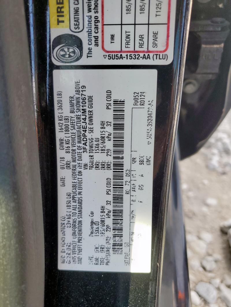 3FADP4EJ4JM106719 - 2018 FORD FIESTA SE Czarny zdjęcie 13