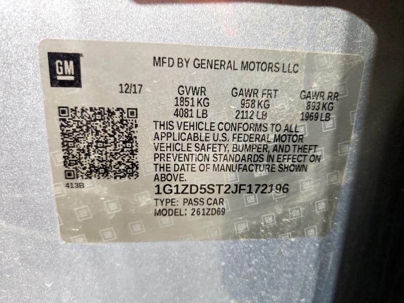 1G1ZD5ST2JF172196 - 2018 CHEVROLET MALIBU LT Gümüş fotoğraf 12