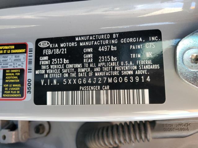 5XXG64J27MG063914 - 2021 KIA K5 GT LINE GRAY photo 12