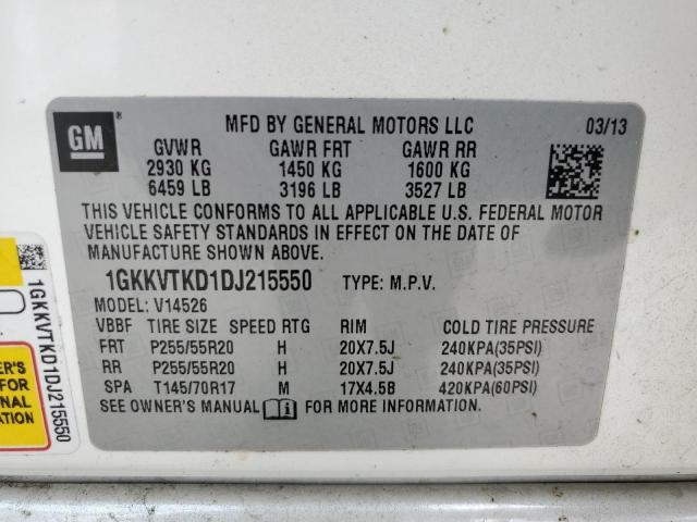 1GKKVTKD1DJ215550 - 2013 GMC ACADIA DENALI WHITE photo 13