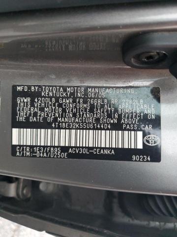 4T1BE32K55U614404 - 2005 TOYOTA CAMRY LE GRAY photo 12