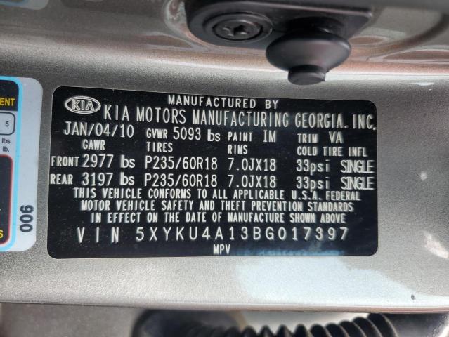 5XYKU4A13BG017397 - 2011 KIA SORENTO EX Մոխրագույն լուսանկար 13