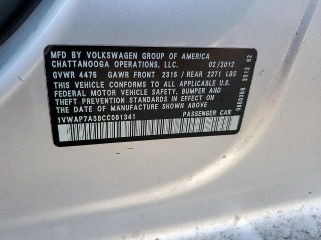 1VWAP7A38CC061341 - 2012 VOLKSWAGEN PASSAT S SILVER photo 12