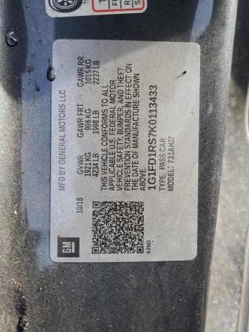 1G1FD1RS7K0113433 - 2019 CHEVROLET CAMARO LT GRAY photo 12