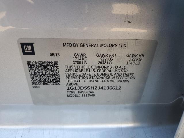 1G1JD5SH2J4136612 - 2018 CHEVROLET SONIC LT SILVER photo 12