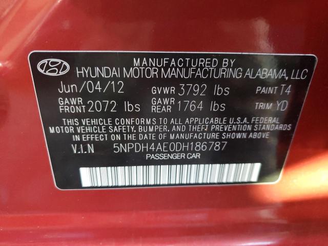 5NPDH4AE0DH186787 - 2013 HYUNDAI ELANTRA GLS RED photo 12