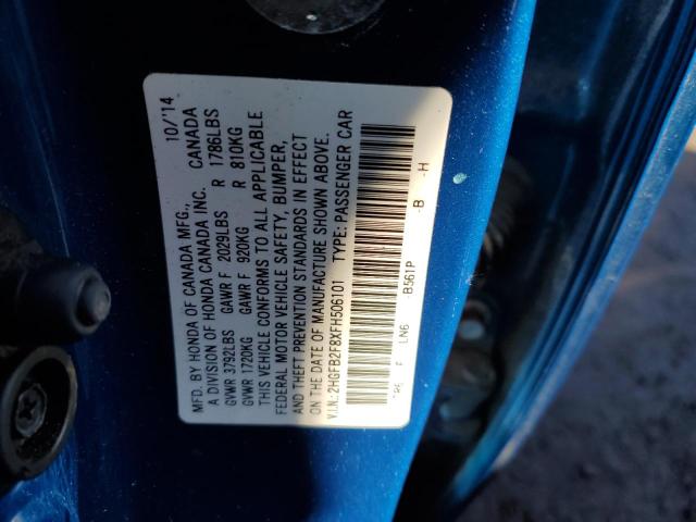 2HGFB2F8XFH506101 - 2015 HONDA CIVIC EX BLUE photo 12