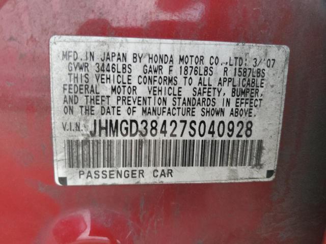 JHMGD38427S040928 - 2007 HONDA FIT RED photo 13