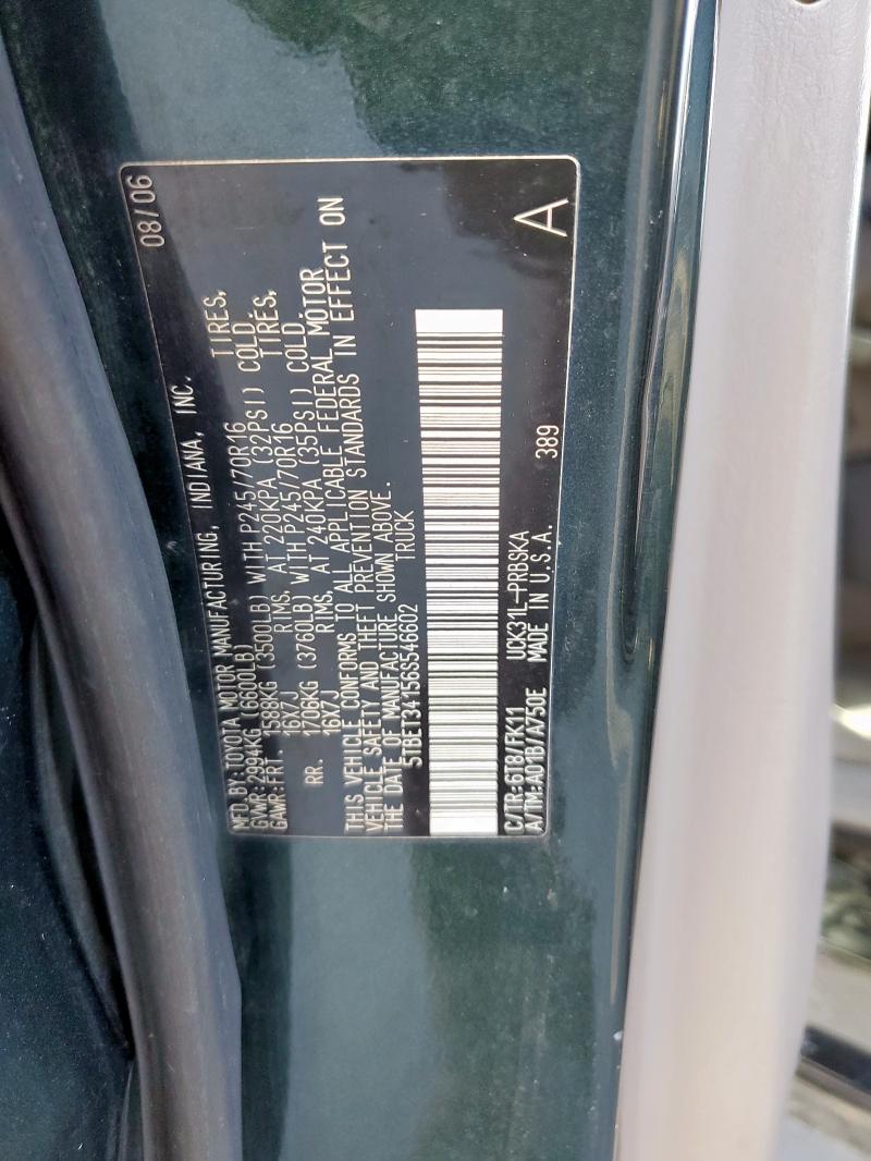 5TBET34156S546602 - 2006 TOYOTA TUNDRA DOUBLE CAB SR5 GREEN photo 12