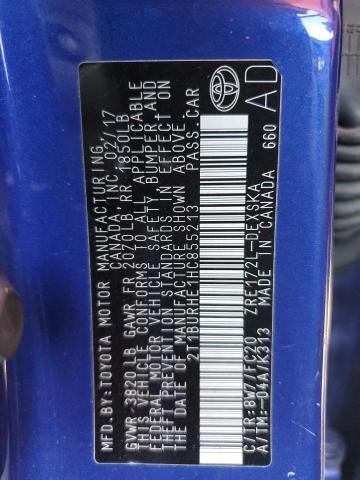 2T1BURHE1HC855213 - 2017 TOYOTA COROLLA L BLUE photo 12