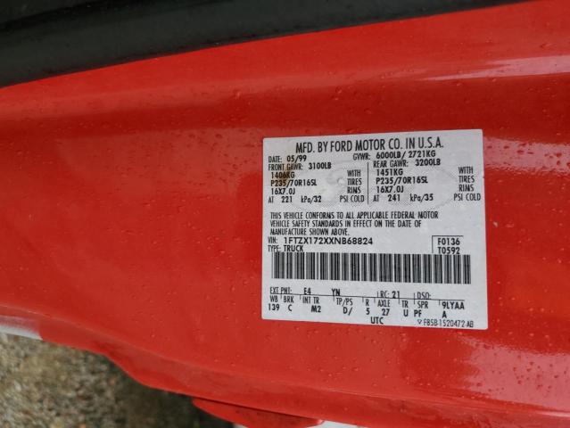 1FTZX172XXNB68824 - 1999 FORD F150 RED photo 12