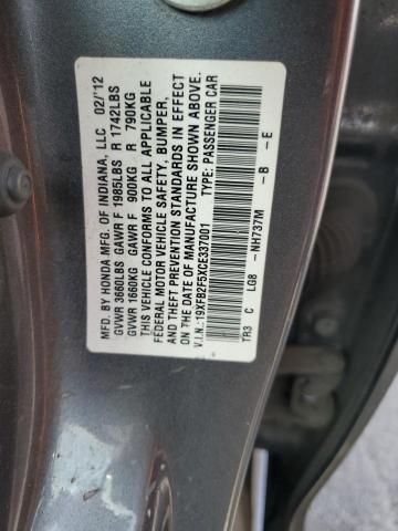 19XFB2F5XCE337001 - 2012 HONDA CIVIC LX GRAY photo 12