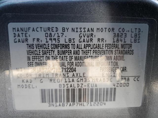 3N1AB7AP7HL712204 - 2017 NISSAN SENTRA S SILVER photo 12