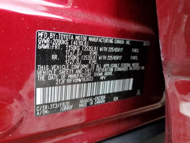 2T3F1RFVXMW183603 - 2021 TOYOTA RAV4 LE RED photo 13