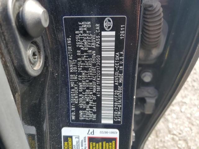 4T1BF1FK2CU173050 - 2012 TOYOTA CAMRY BASE BLACK photo 12