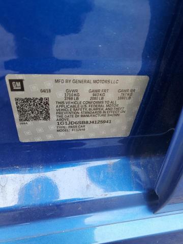 1G1JD6SB8J4125941 - 2018 CHEVROLET SONIC LT ლურჯი ფოტო 12