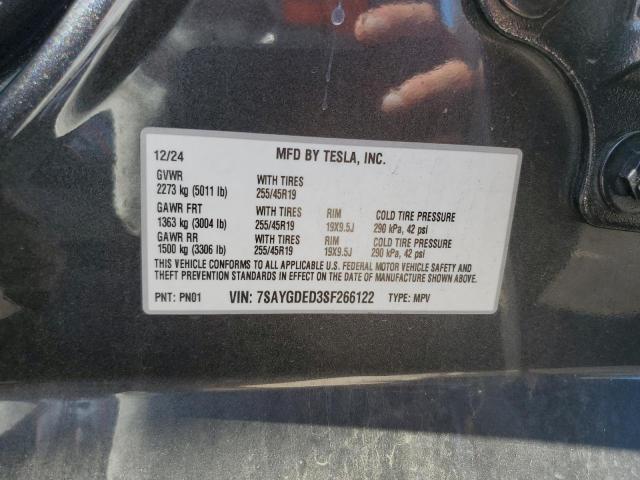 7SAYGDED3SF266122 - 2025 TESLA MODEL Y ნაცრისფერი ფოტო 12