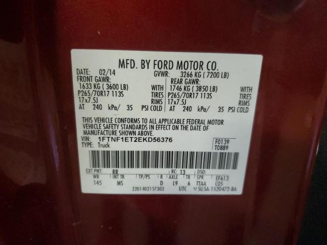 1FTNF1ET2EKD56376 - 2014 FORD F150 MAROON photo 13