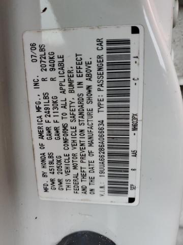 19UUA66286A066634 - 2006 ACURA 3.2TL WHITE photo 12